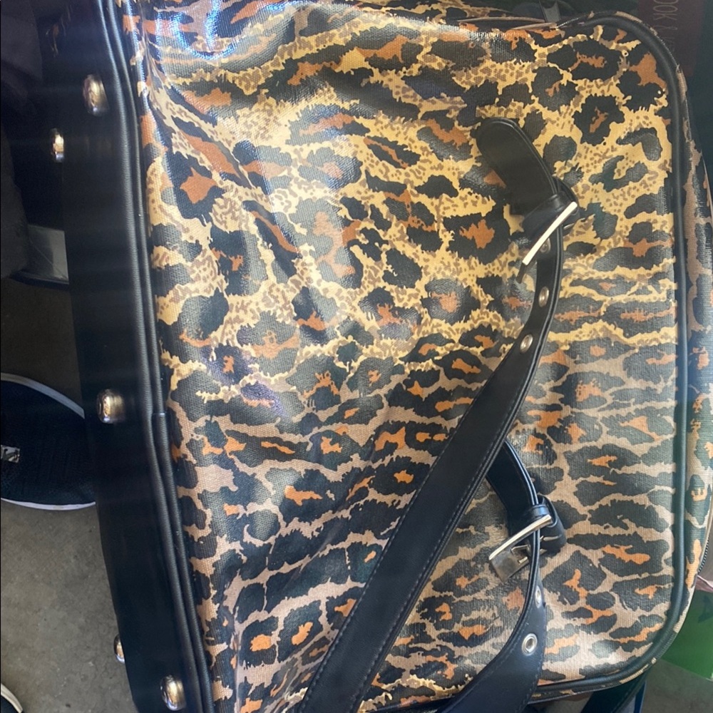 Glossy Leopard Print Travel Bag with Black Accents